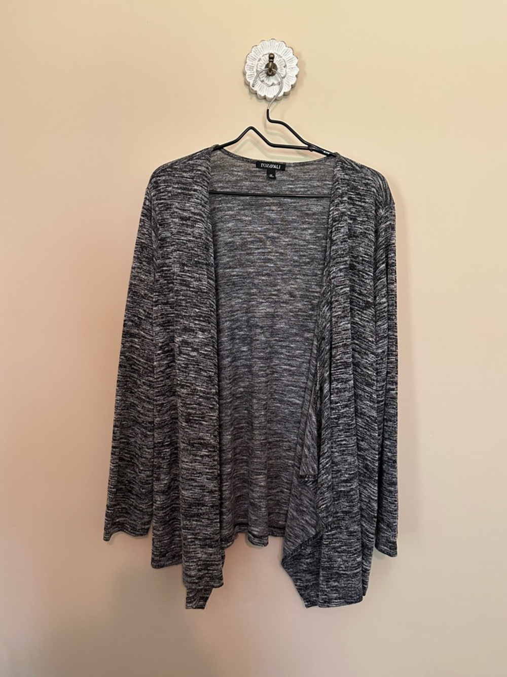 Roz & Ali Black-Gray Marled Open Cardigan